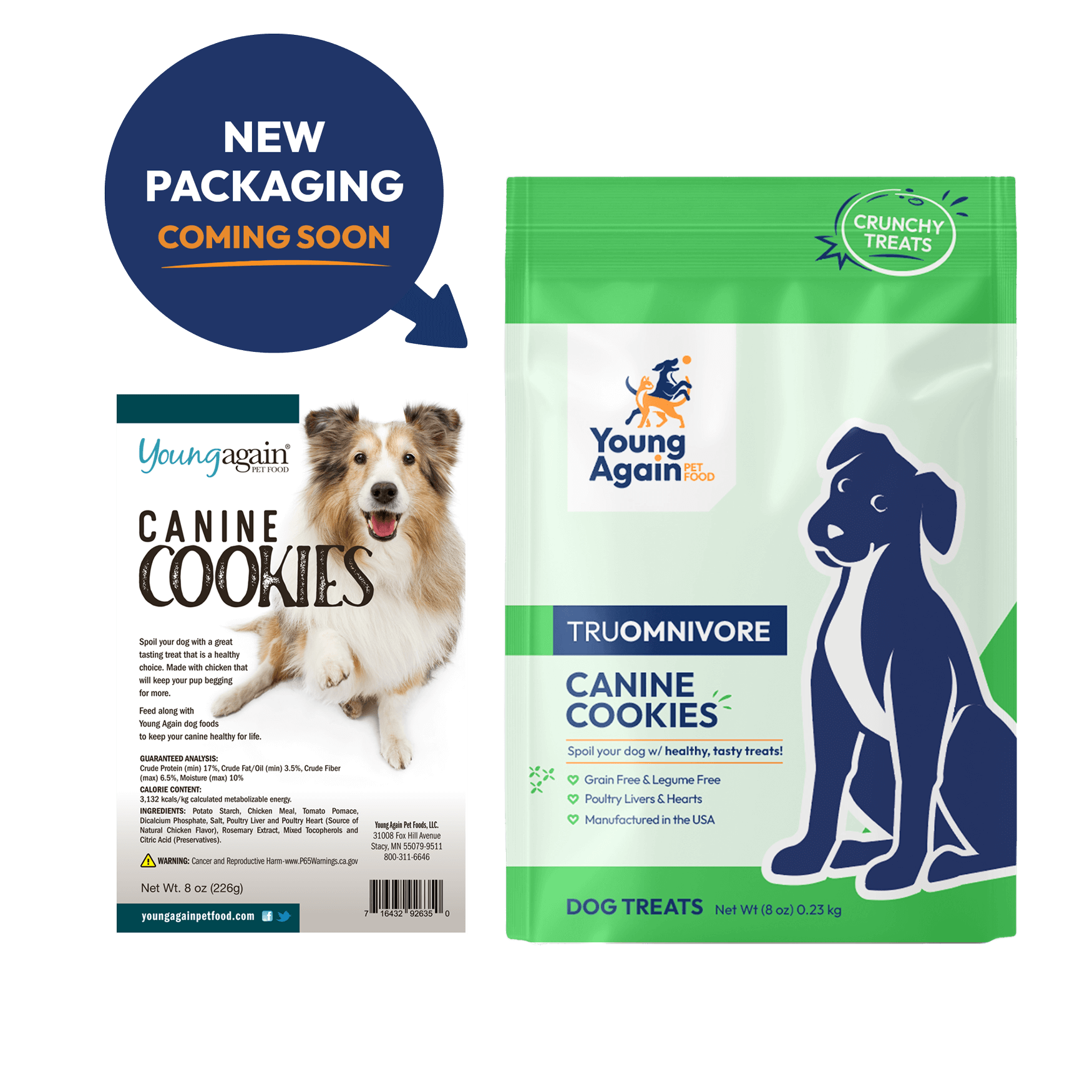 Young Again TruOmnivore Canine Cookies Dog Treats - Grain-Free and Legume-Free with Poultry Livers and Hearts, Healthy Tasty Treats, New Packaging Coming Soon