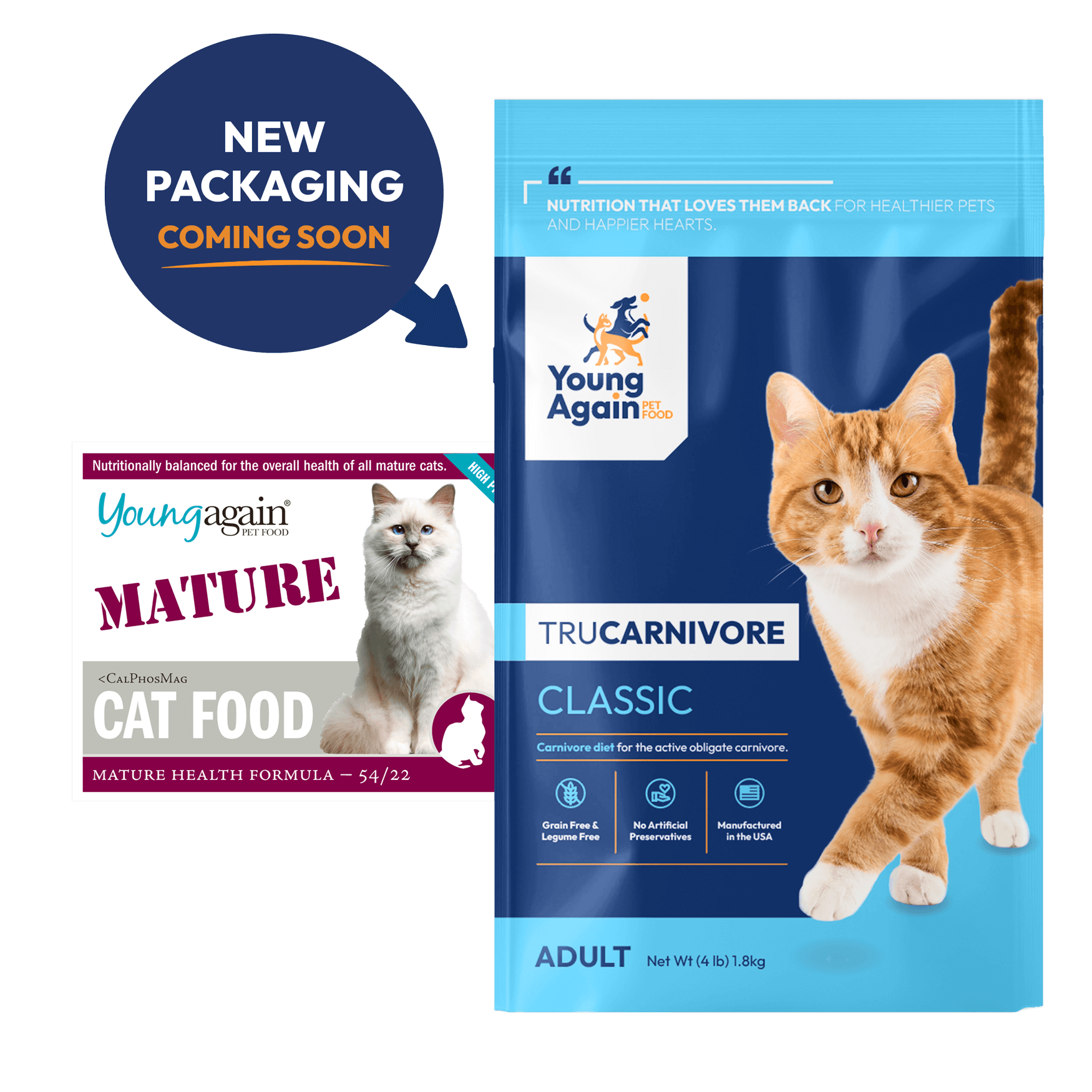 Young Again TruCarnivore Classic Adult Cat Food - Mature Health Formula 54/22, Grain-Free and Legume-Free, Carnivore Diet for Active Obligate Carnivores, New Packaging Coming Soon