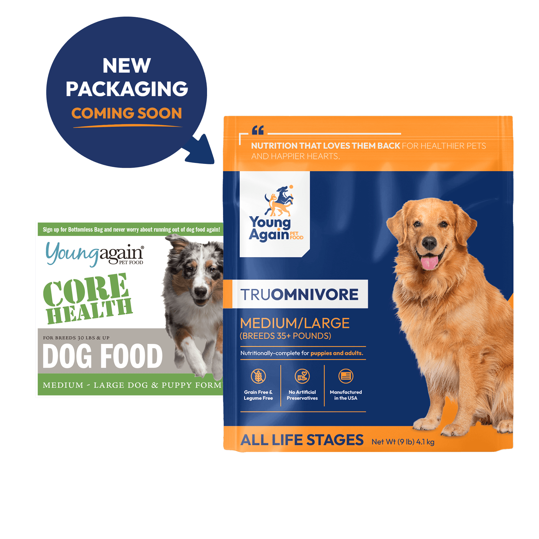 Young Again TruOmnivore Medium/Large Breed Dog Food for Dogs 35+ Pounds - Grain-Free, No Artificial Preservatives, Complete Nutrition for All Life Stages, New Packaging Coming Soon