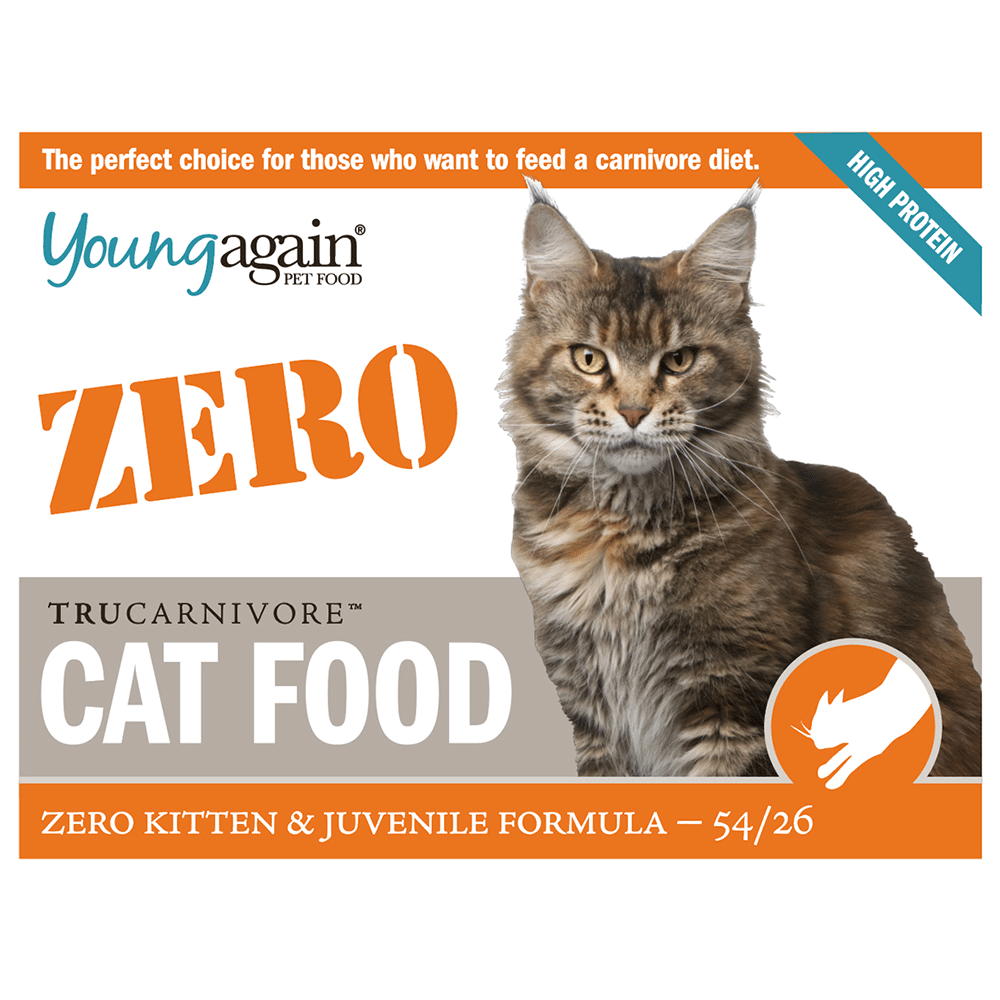 Young Again Zero TruCarnivore high-protein kitten and juvenile cat food 54/26 formula - perfect carnivore diet for cats